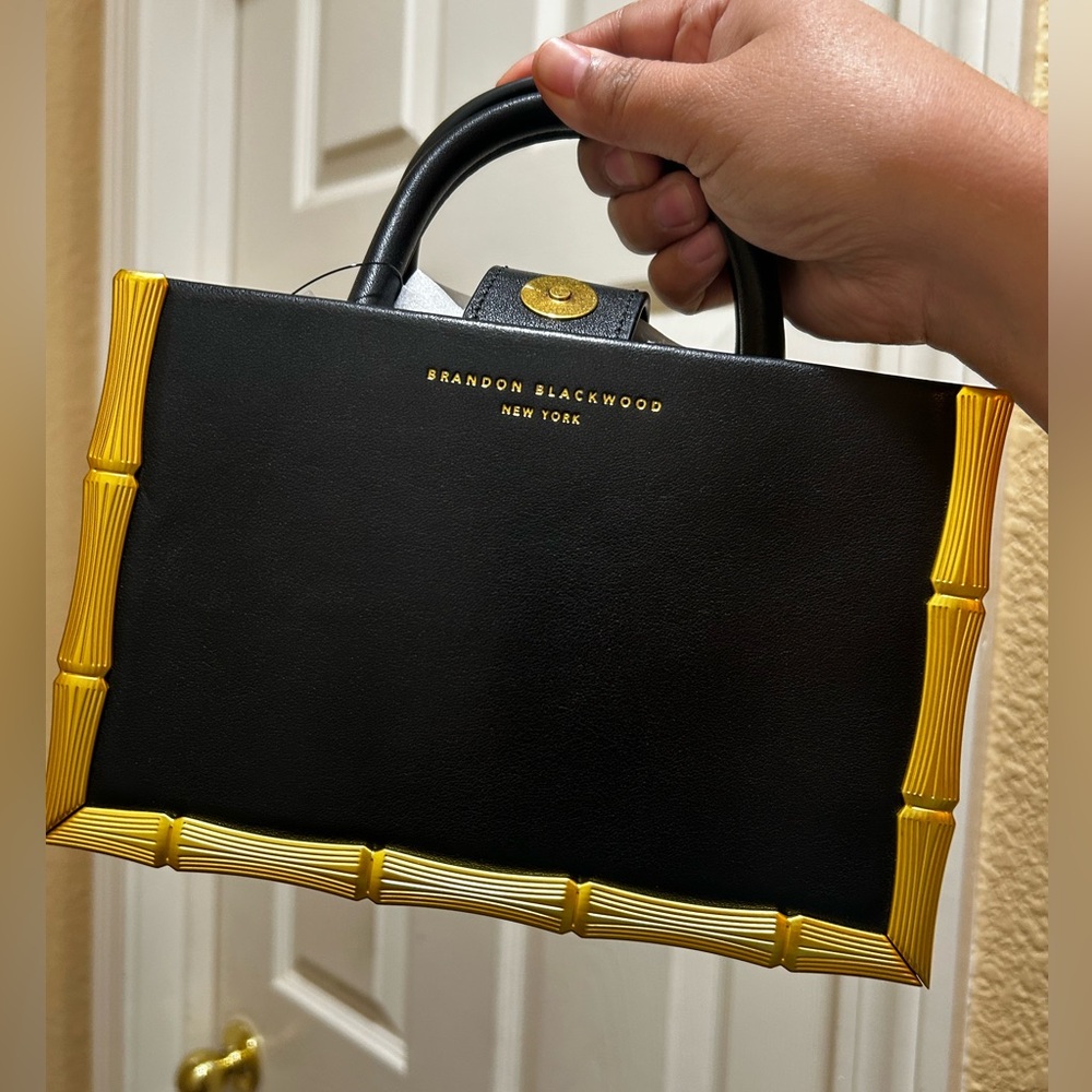 NWOT Brandon Blackwood Bamboo Black with gold Hardware Tote